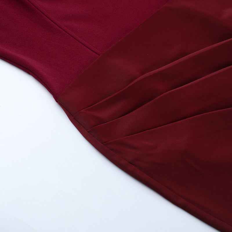 Burgundy Strapless Satin Maxi Dress - Slim Fit Prom Gown