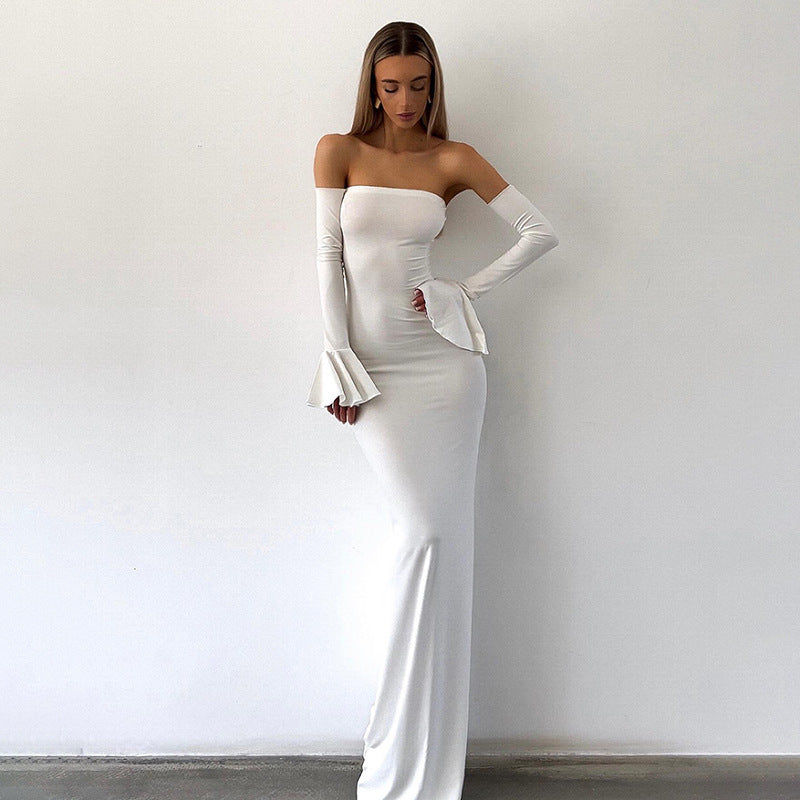 Mermaid Evening Dress - Off-Shoulder Long Sleeve Gown - Fashions Envy