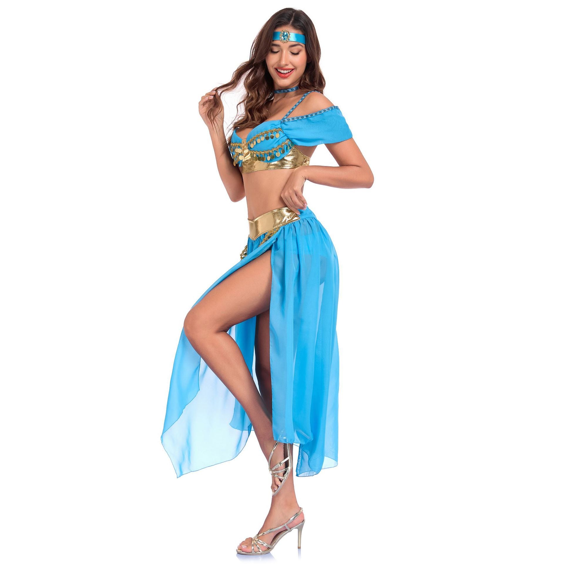 Halloween Jasmine Princess Costume - Coin Trim Crop Top Skirt Set