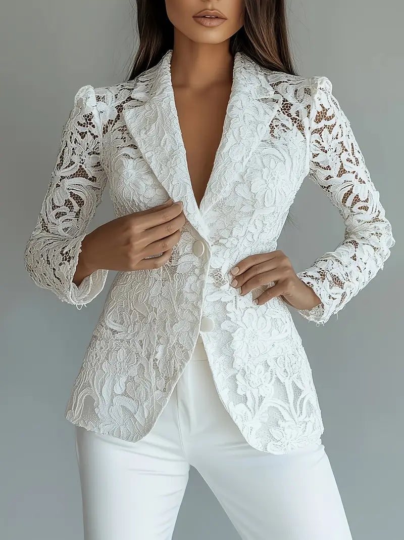 Fashionable Casual Elegant Lace V-Neck Sheer Blazer for Women
