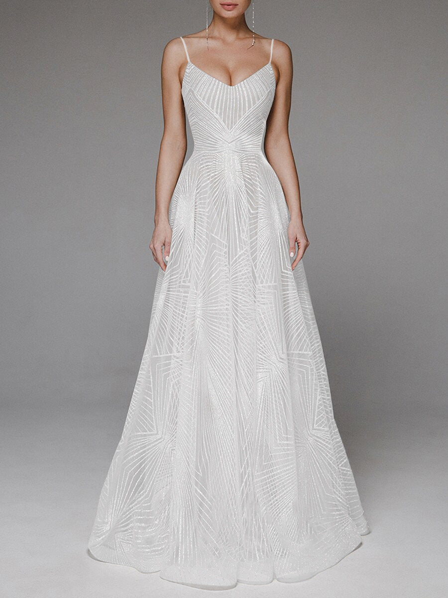 Spaghetti Strap Embroidered Prom Gown - Ball Dress