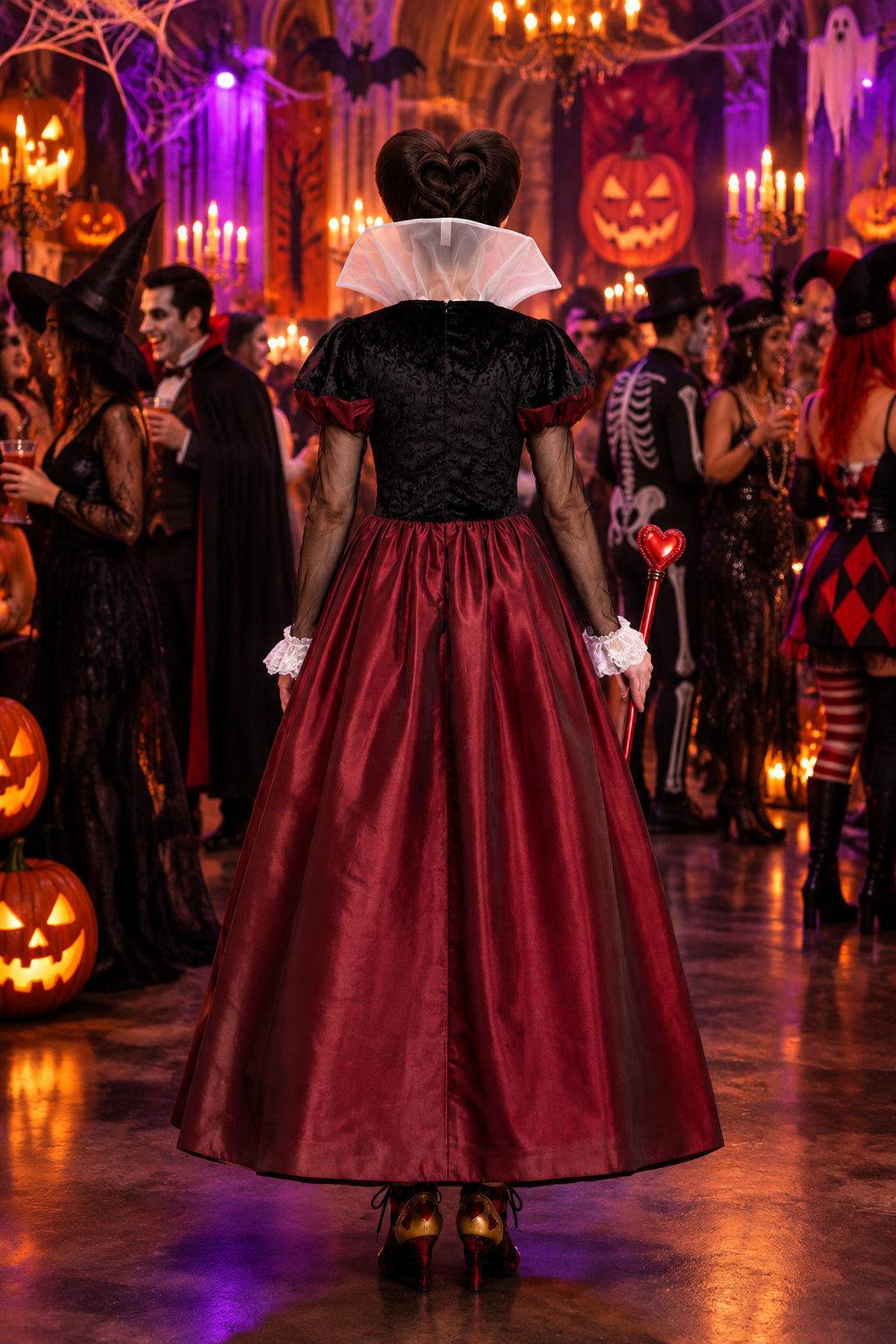 Alice in Wonderland Red Queen Cosplay Costume, Halloween Stage Performance Dress