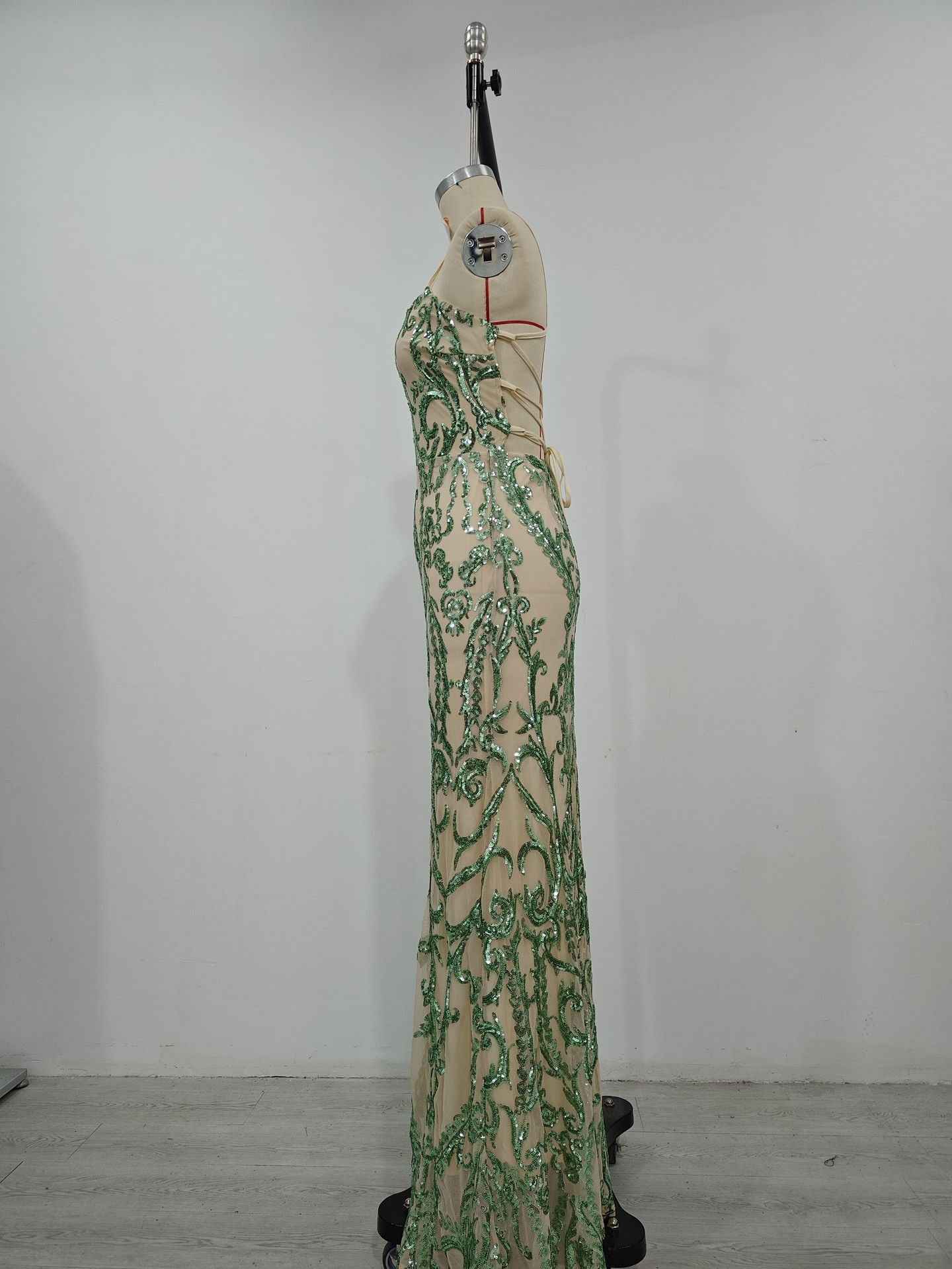 Green Sequin Maxi Dress - Emerald U-Neck Floor Length Gown