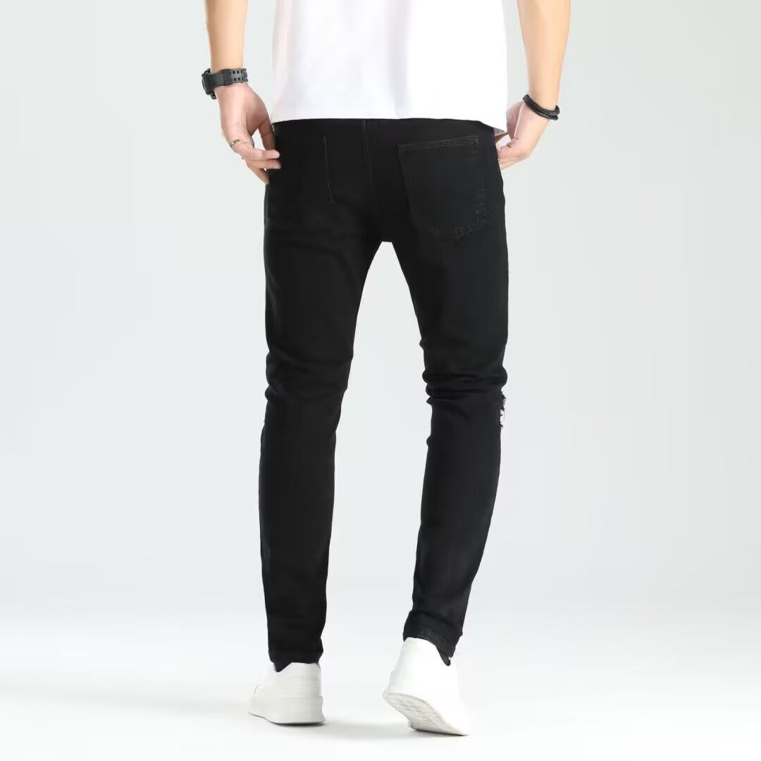 Men's Ripped Skinny Jeans - Contrast Patch Stretch Denim