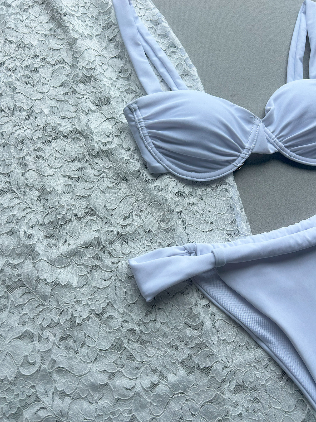 Bikini Set with Cover-Up - White Lace Three-Piece - Fashions Envy