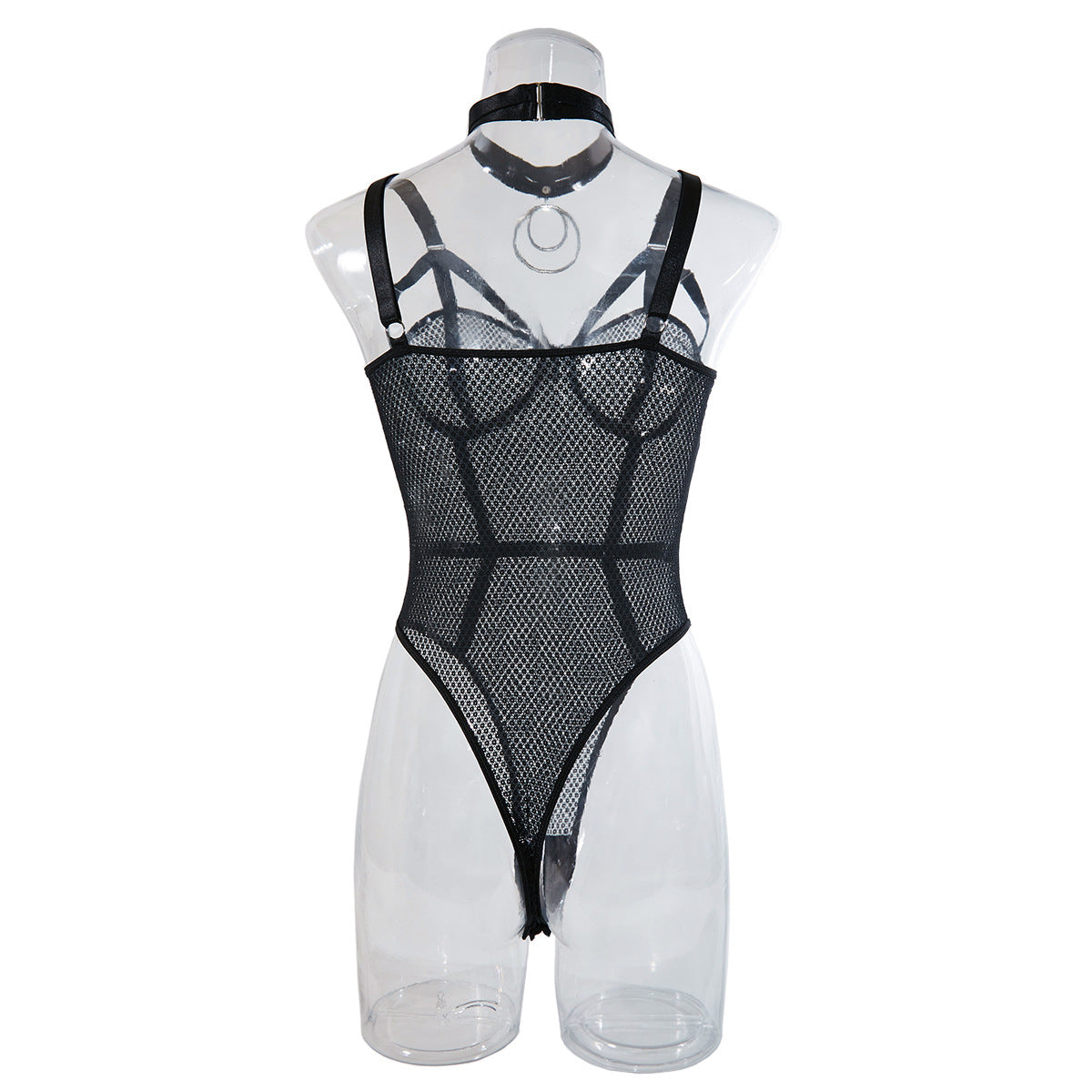 Sexy Lace Bodysuit with Choker - Slim Fit and Steel Ring Support