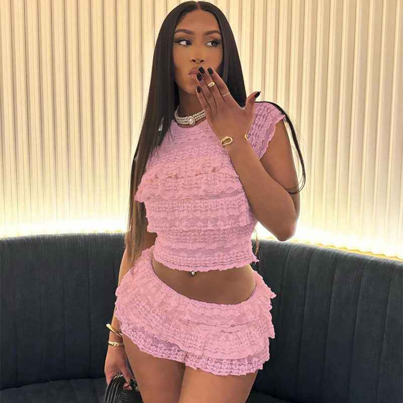 Cutout Crop Top Shorts Set - Midriff Slim Fit Two Piece
