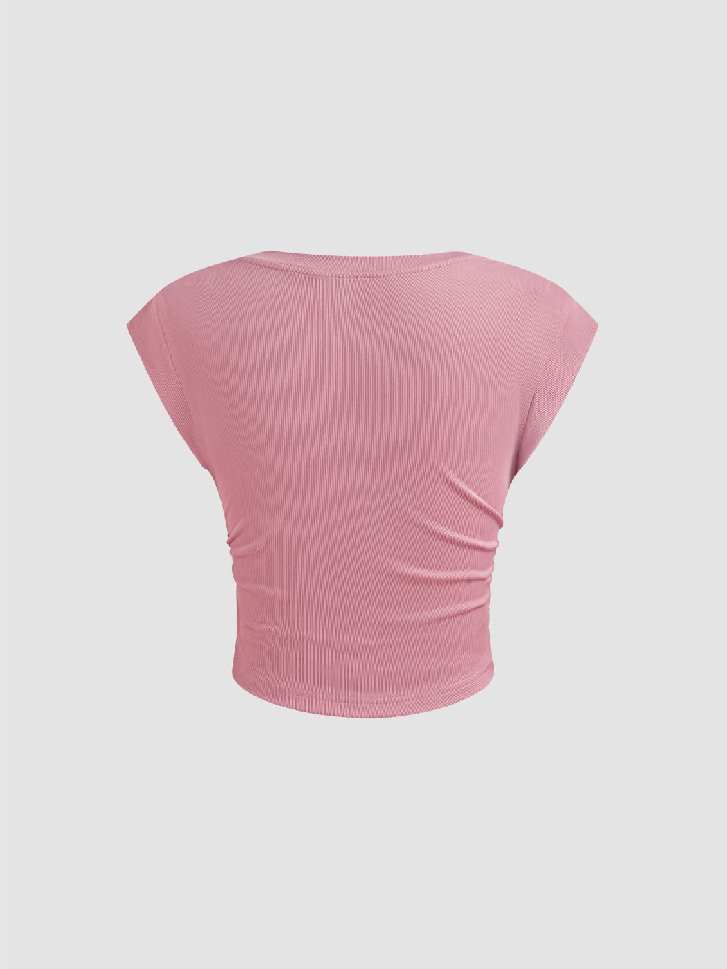 Pink V-Neck Crop Top Wide Leg Pants Set - Pleated Shoulder