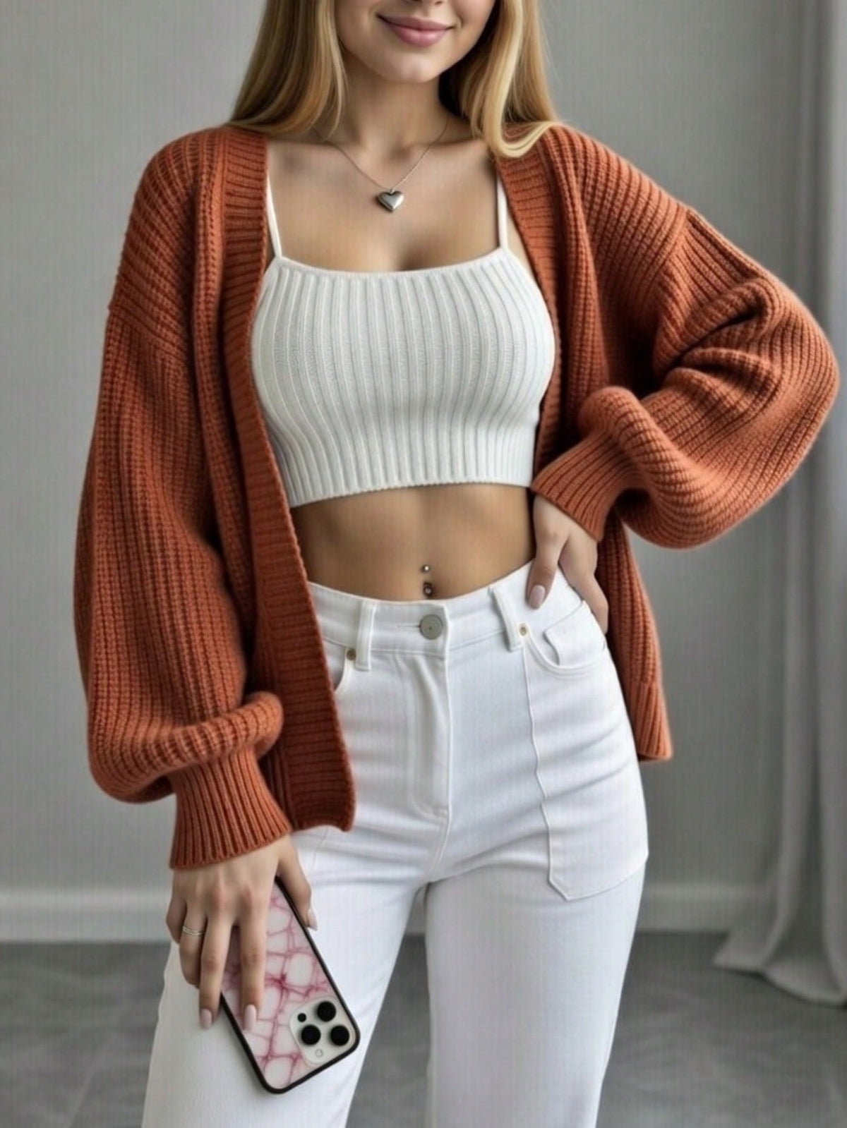 Relaxed Loose V-Neck Knit Cardigan for Women, Autumn Winter New Outerwear Sweater Coat, Plus Size Slimming Top