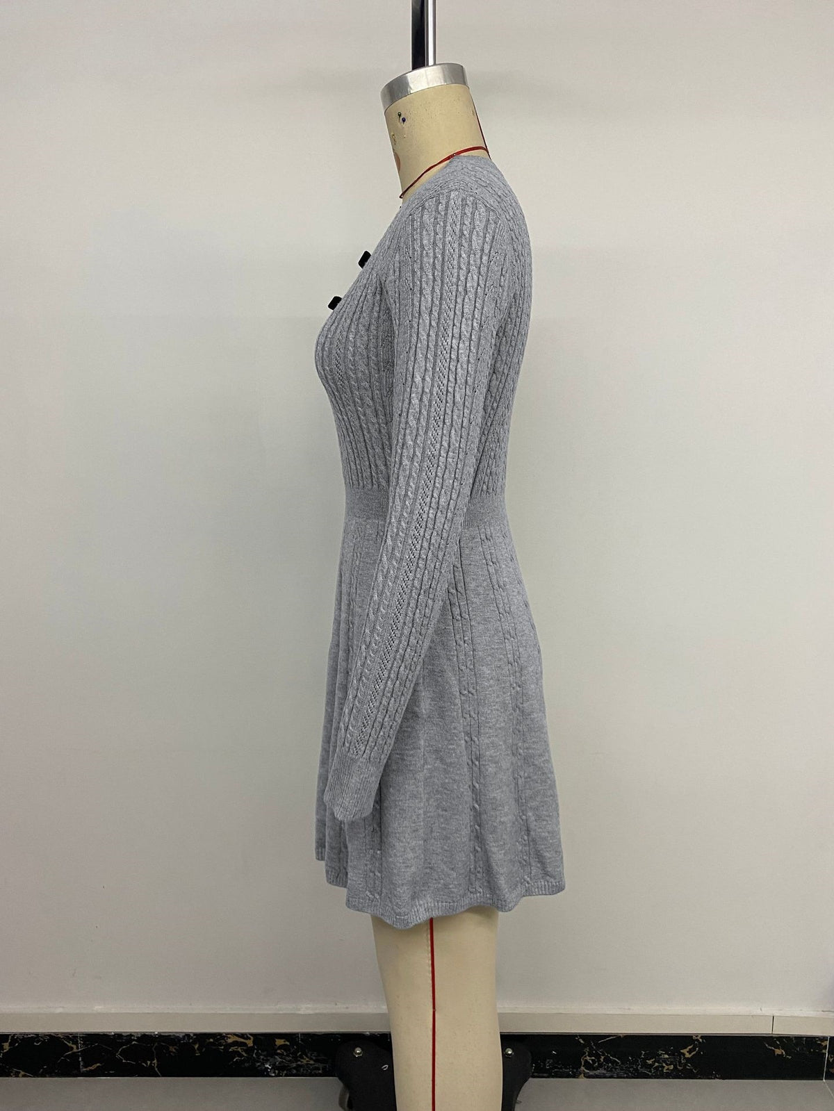 Cable-Knit Sweater Dress - Bow-Trimmed Keyhole Neckline