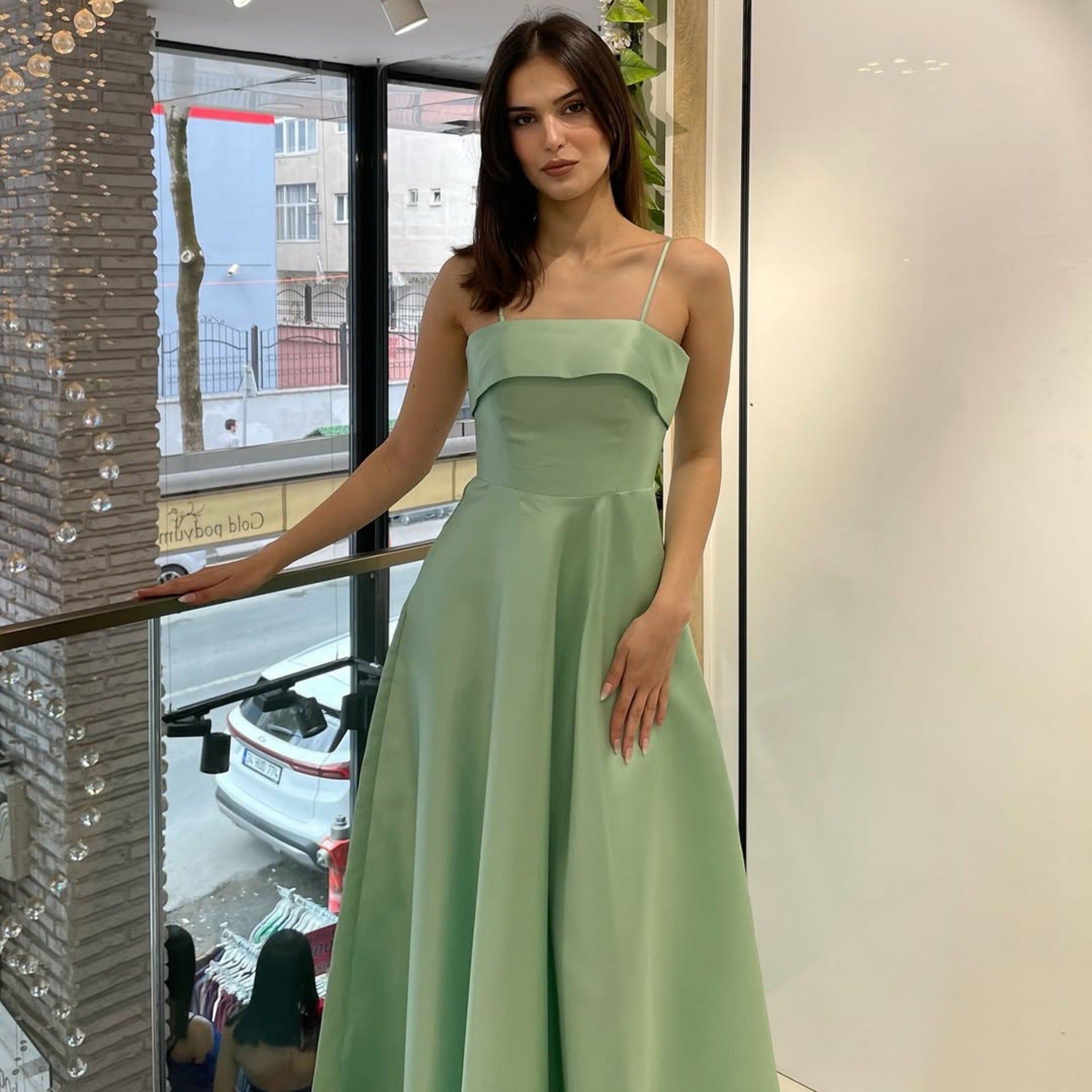 Satin Suspender Dress - Sleeveless Evening Gown - Fashions Envy