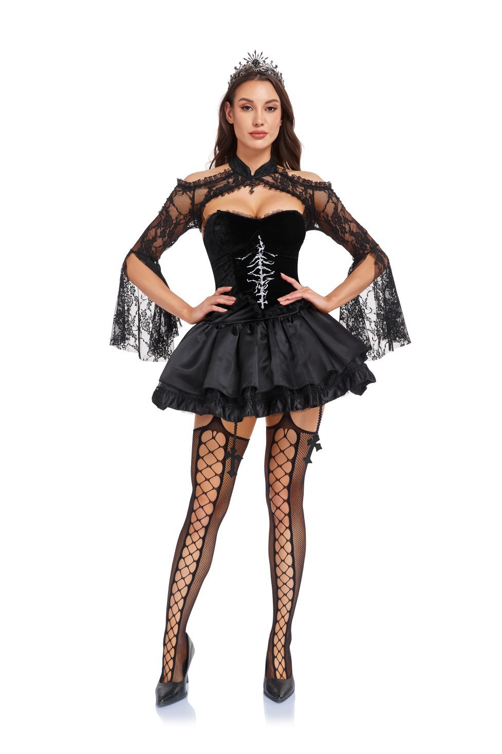 Gothic Halloween Corset Costume - Rhinestone Mini Dress
