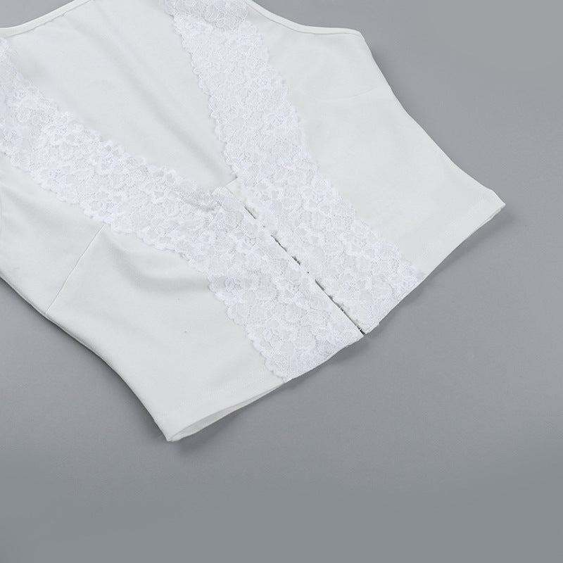 Lace Crop Top - Casual Sleeveless U-Neck