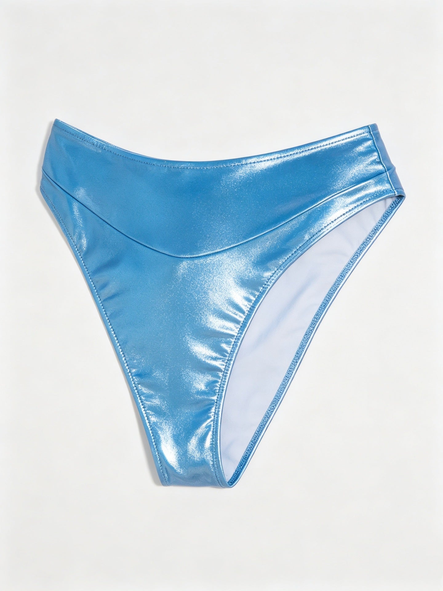 Metallic Shine High-Waist Bikini - Blue Halter Neck Swimsuit