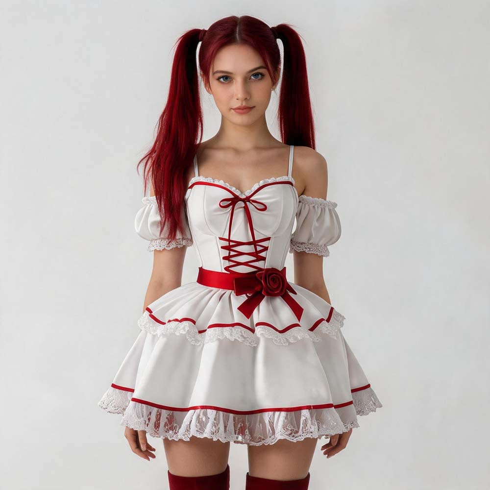 Halloween Annabelle Costume - Creepy Doll Lace Mini Dress Set