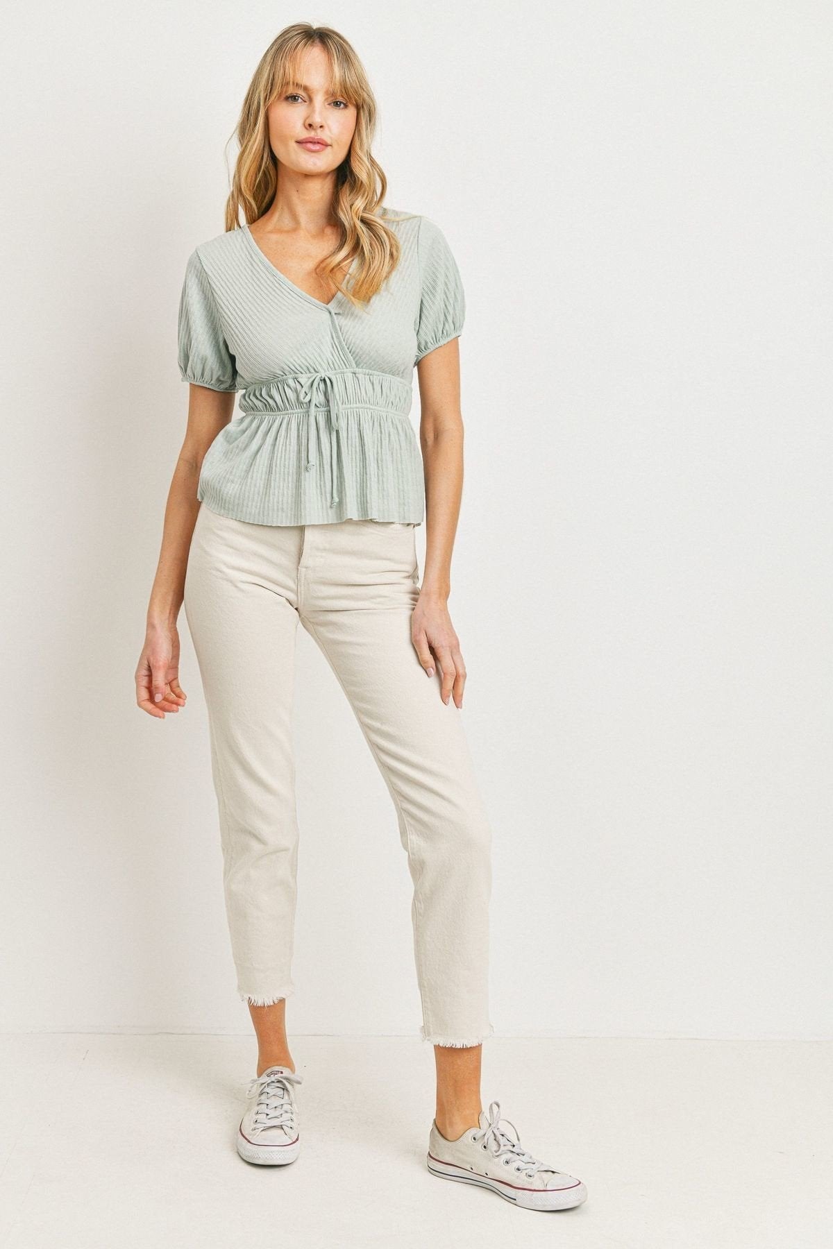 Front Tie Cut Edge Top - Fashions Envy