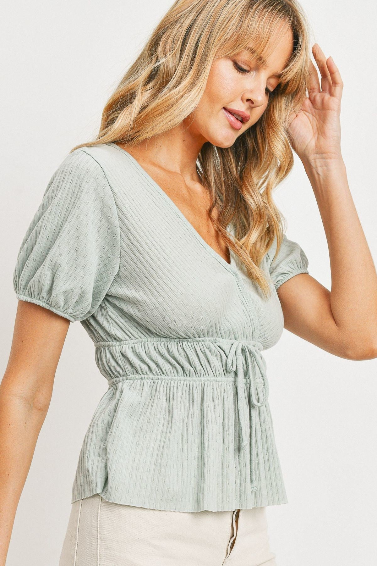 Front Tie Cut Edge Top - Fashions Envy