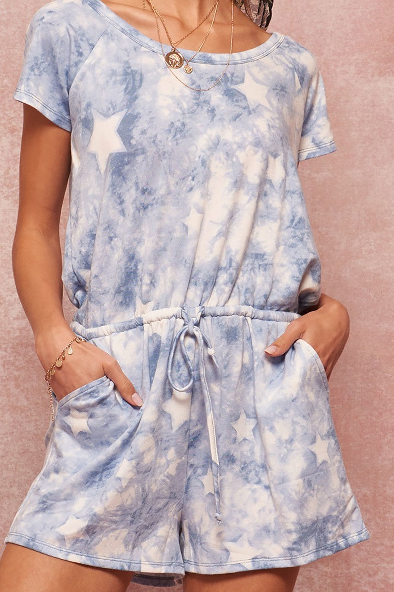 A Star-pattern Tie-dye Knit Romper - Fashions Envy