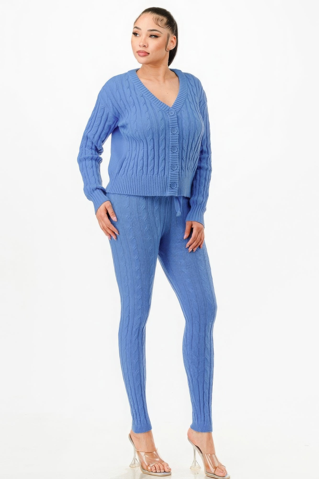 Cable Knit Sweater Cardigan Set