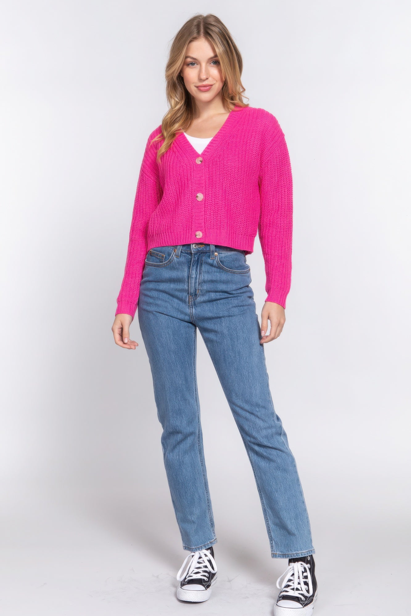 Button Up Long Sleeve V-neck Cardigan Sweater