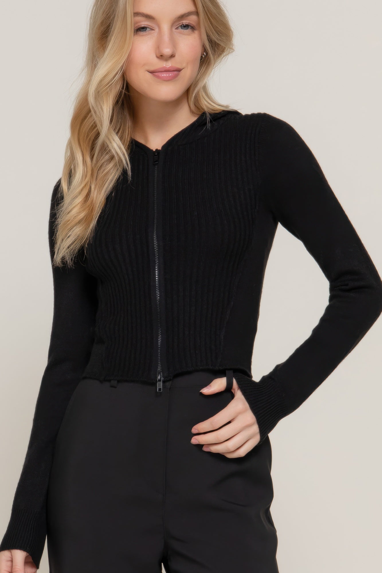 Two-way Zip Closure Hoodie Cardigan Sweater