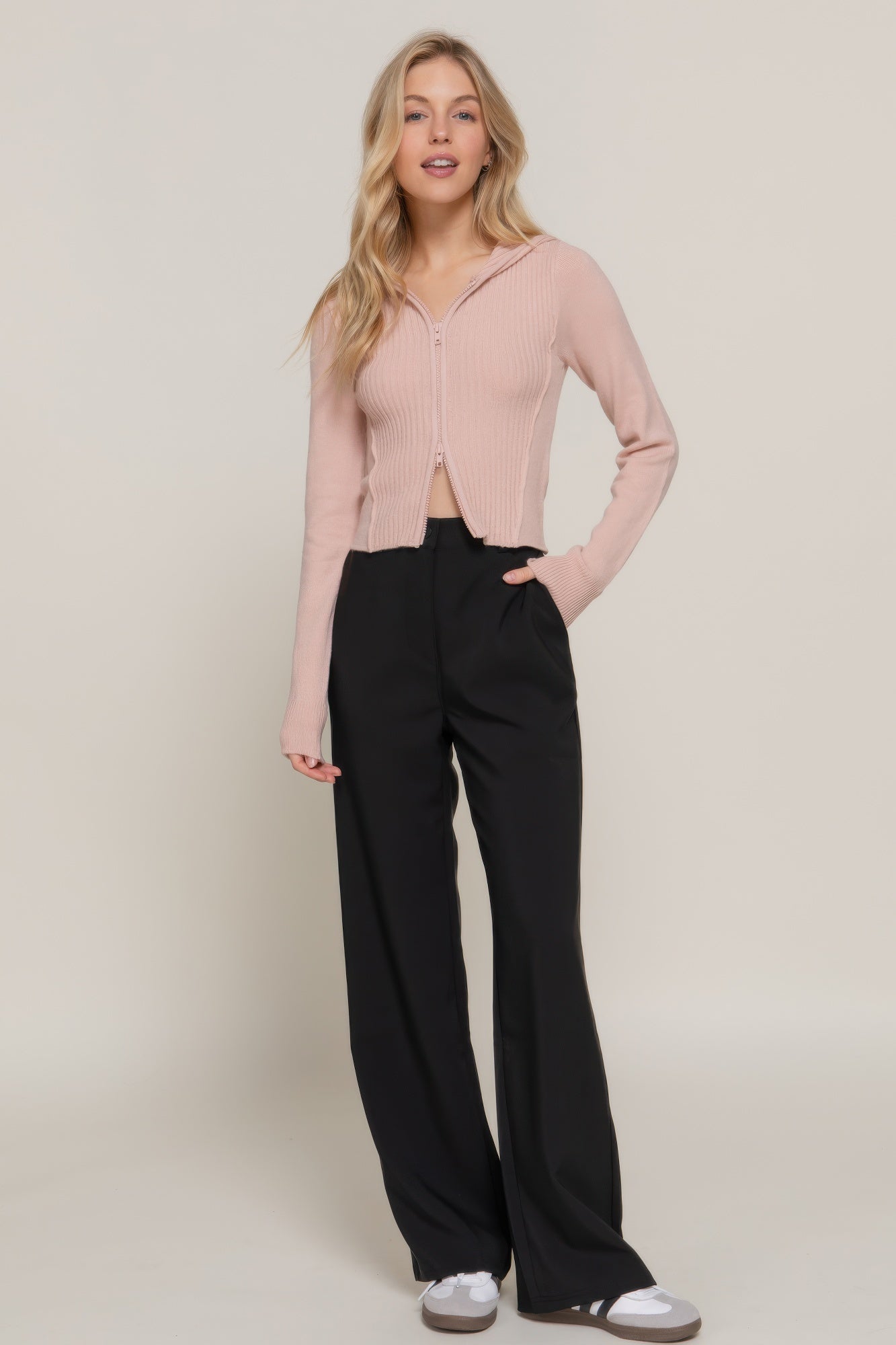 Two-way Zip Closure Hoodie Cardigan Sweater
