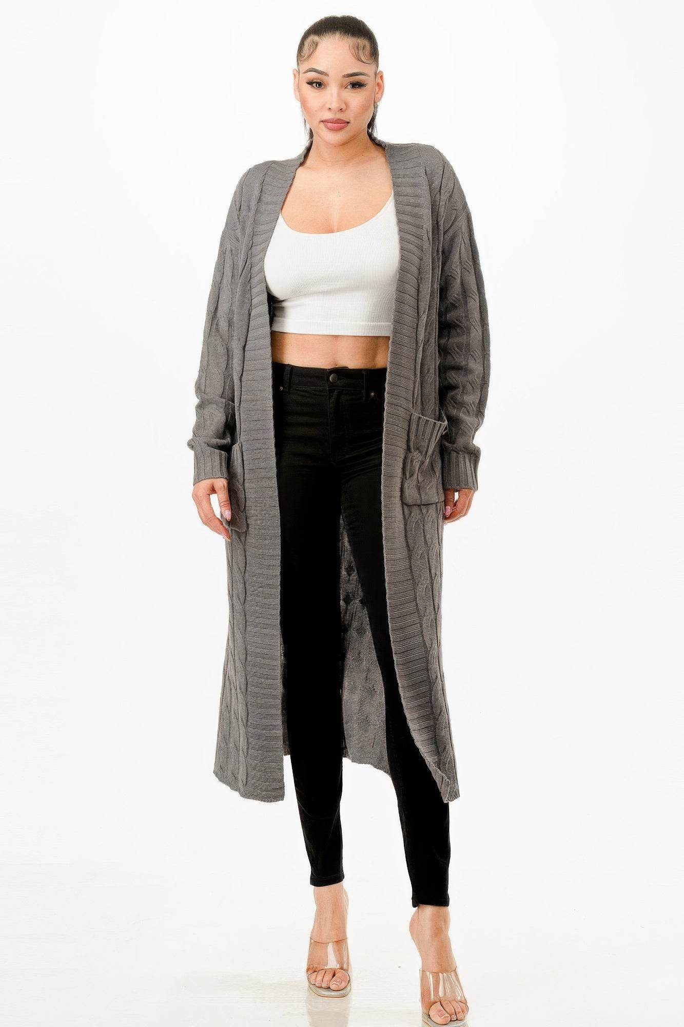 Cable Knit Long Cardigan Sweater - Cozy Layering Cardigan - Fashions Envy