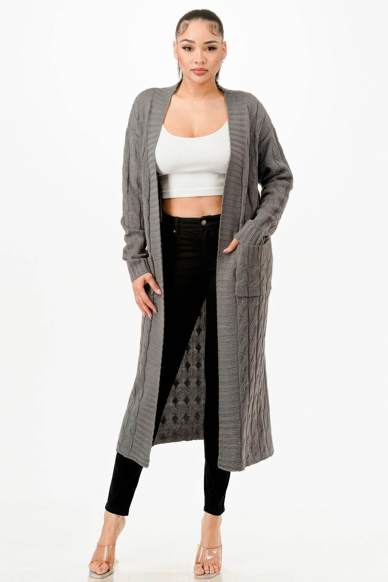 Cable Knit Long Cardigan Sweater - Cozy Layering Cardigan - Fashions Envy
