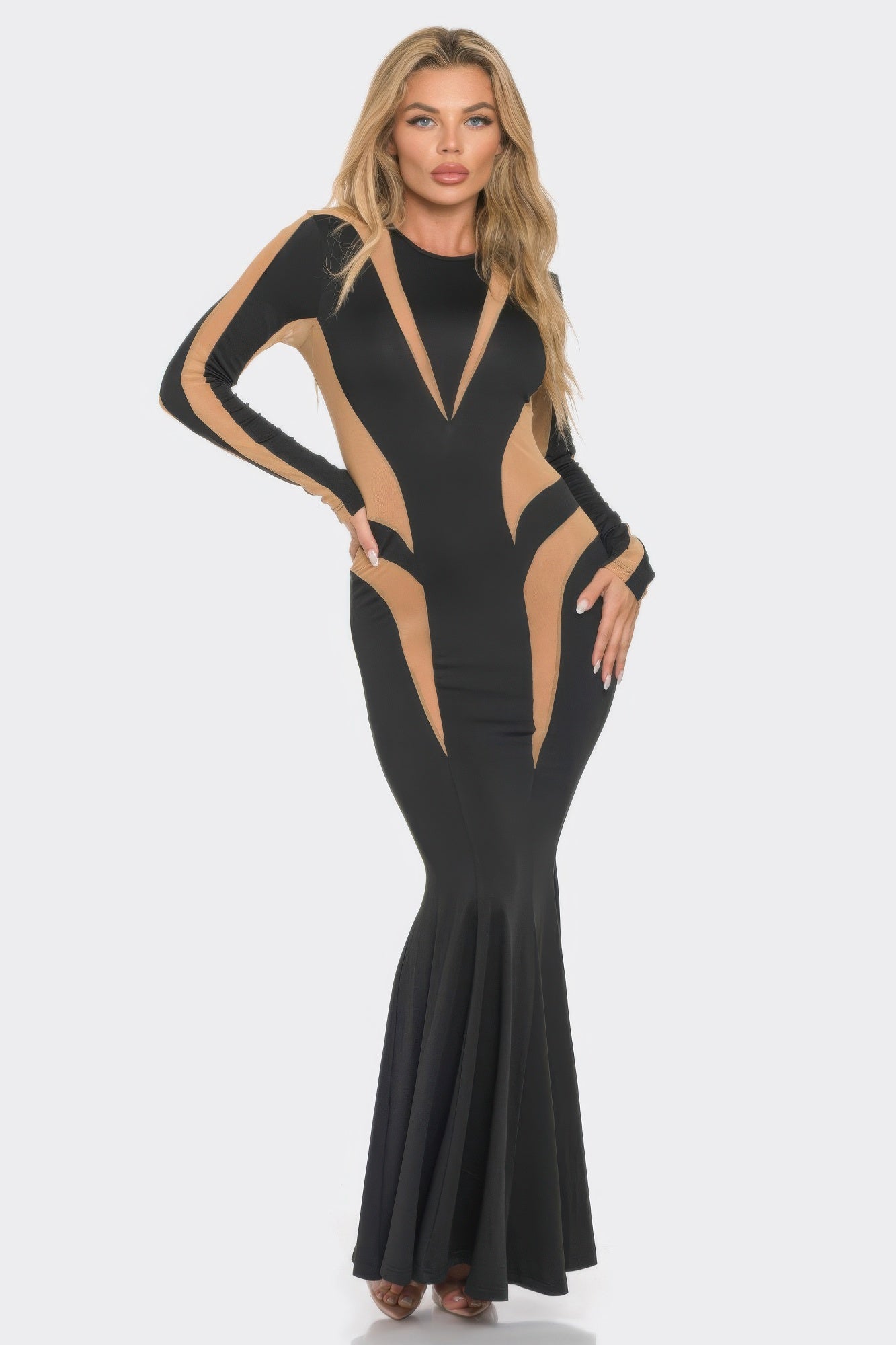 Black Maxi Dress - Mesh Cut Out Detail - Fashions Envy