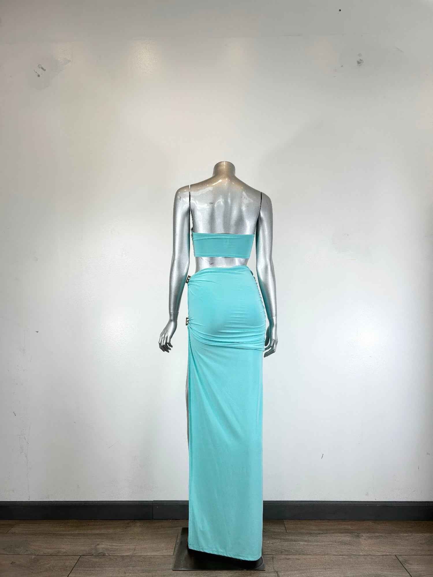 Bandeau Crop Top Maxi Skirt Set - Thigh High Slit