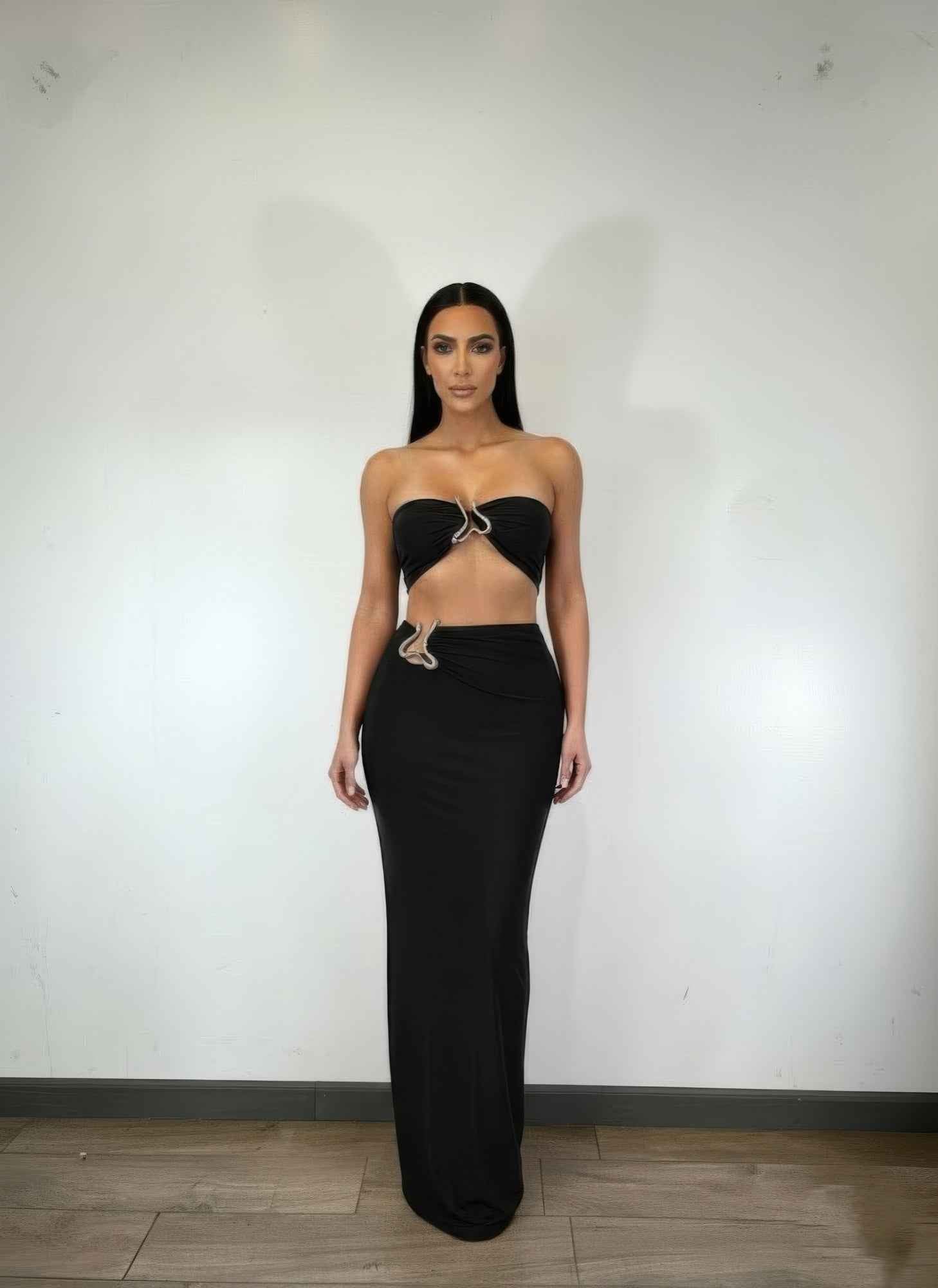 Summer Outfit Set - Tube Top Trim Detail Skirt