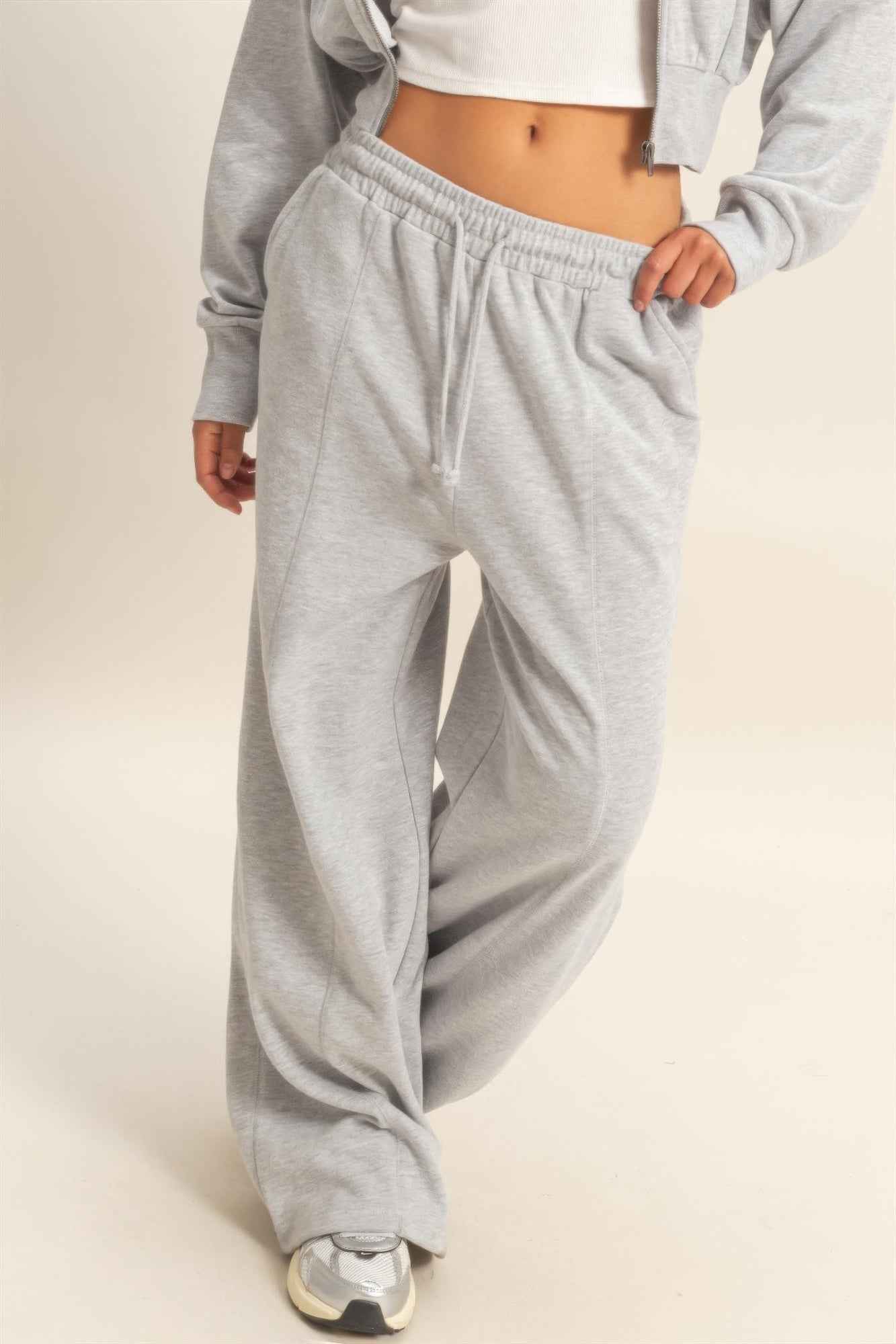 Acid Wash French Terry Wide-leg Pants - Side-seam Pockets