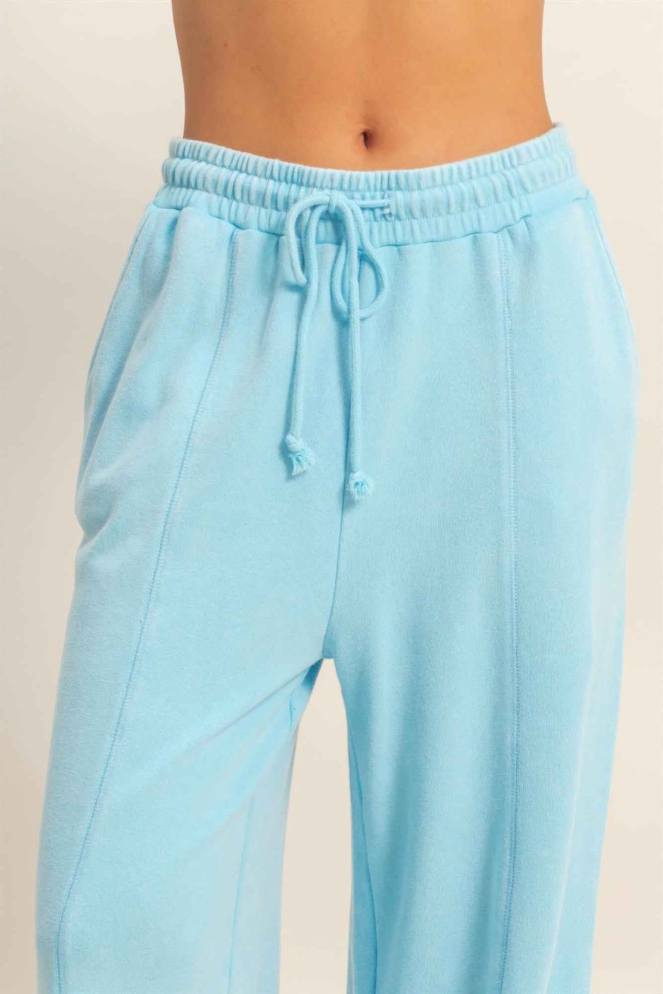 Acid Wash French Terry Wide-leg Pants - Side-seam Pockets