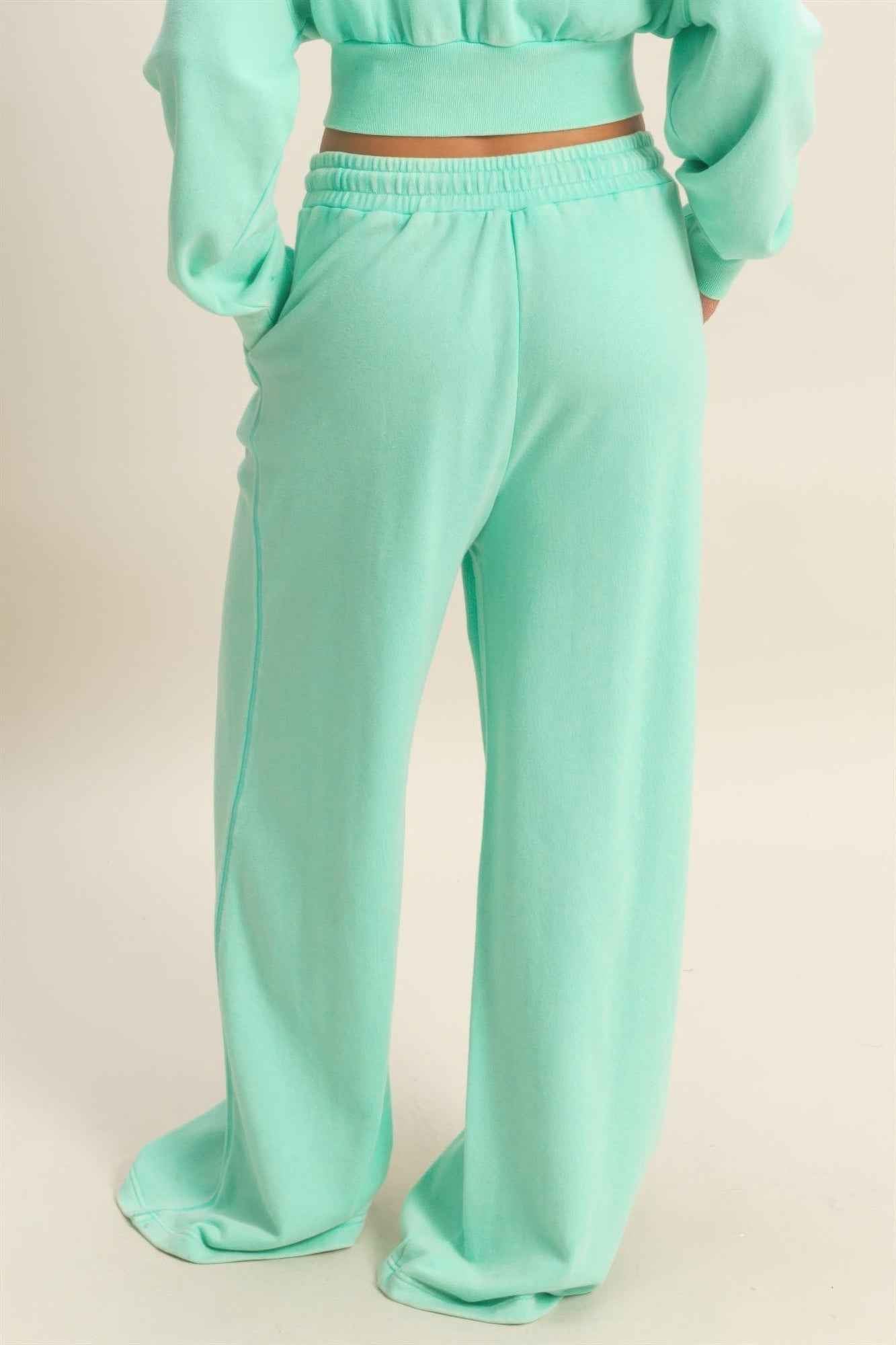 Acid Wash French Terry Wide-leg Pants - Side-seam Pockets