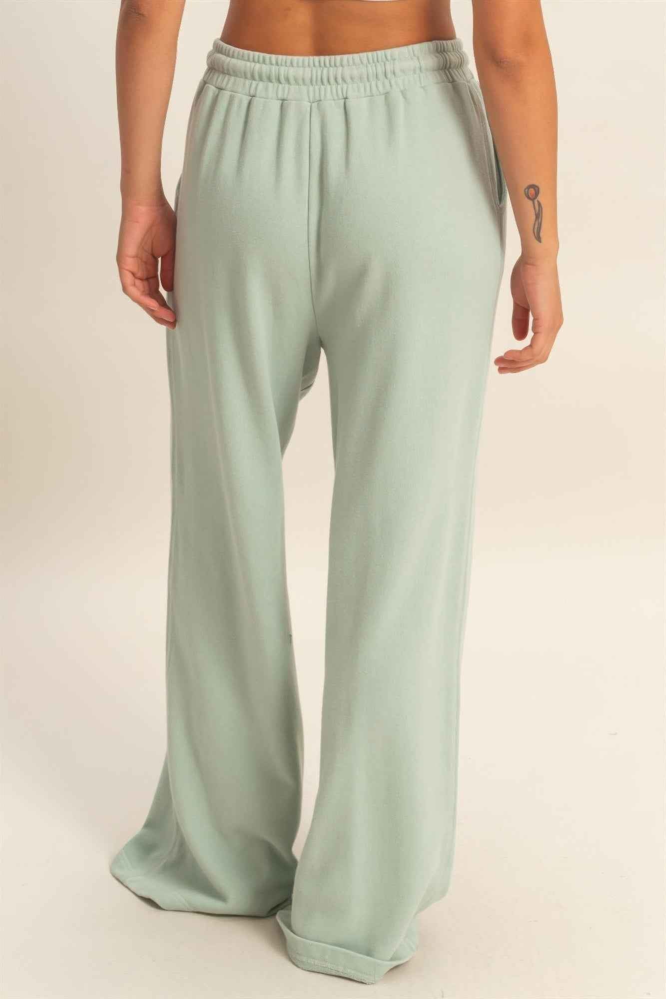 Acid Wash French Terry Wide-leg Pants - Side-seam Pockets