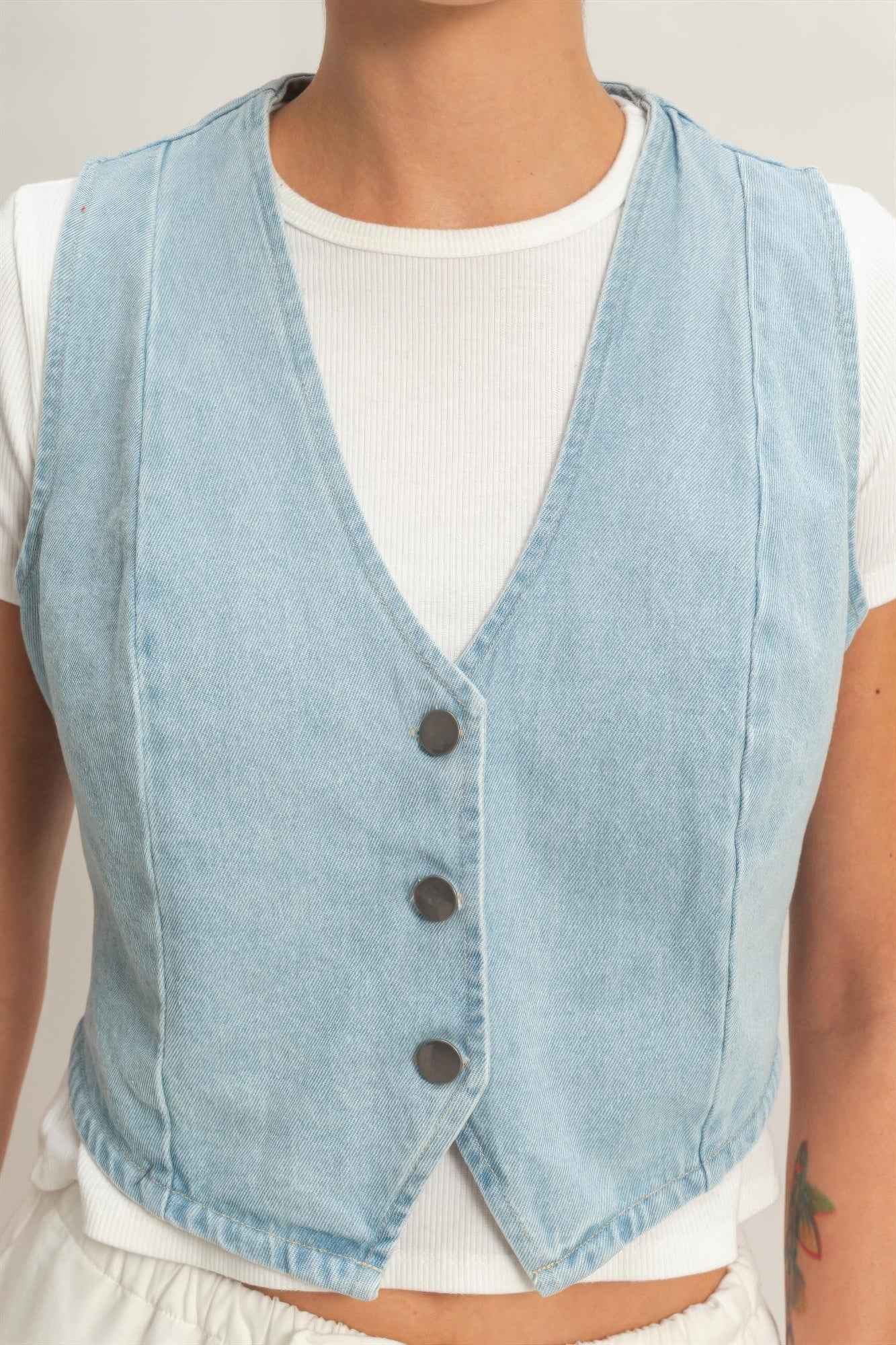 HYFVE V-neck Denim Vest - Sleeveless Layering Essential