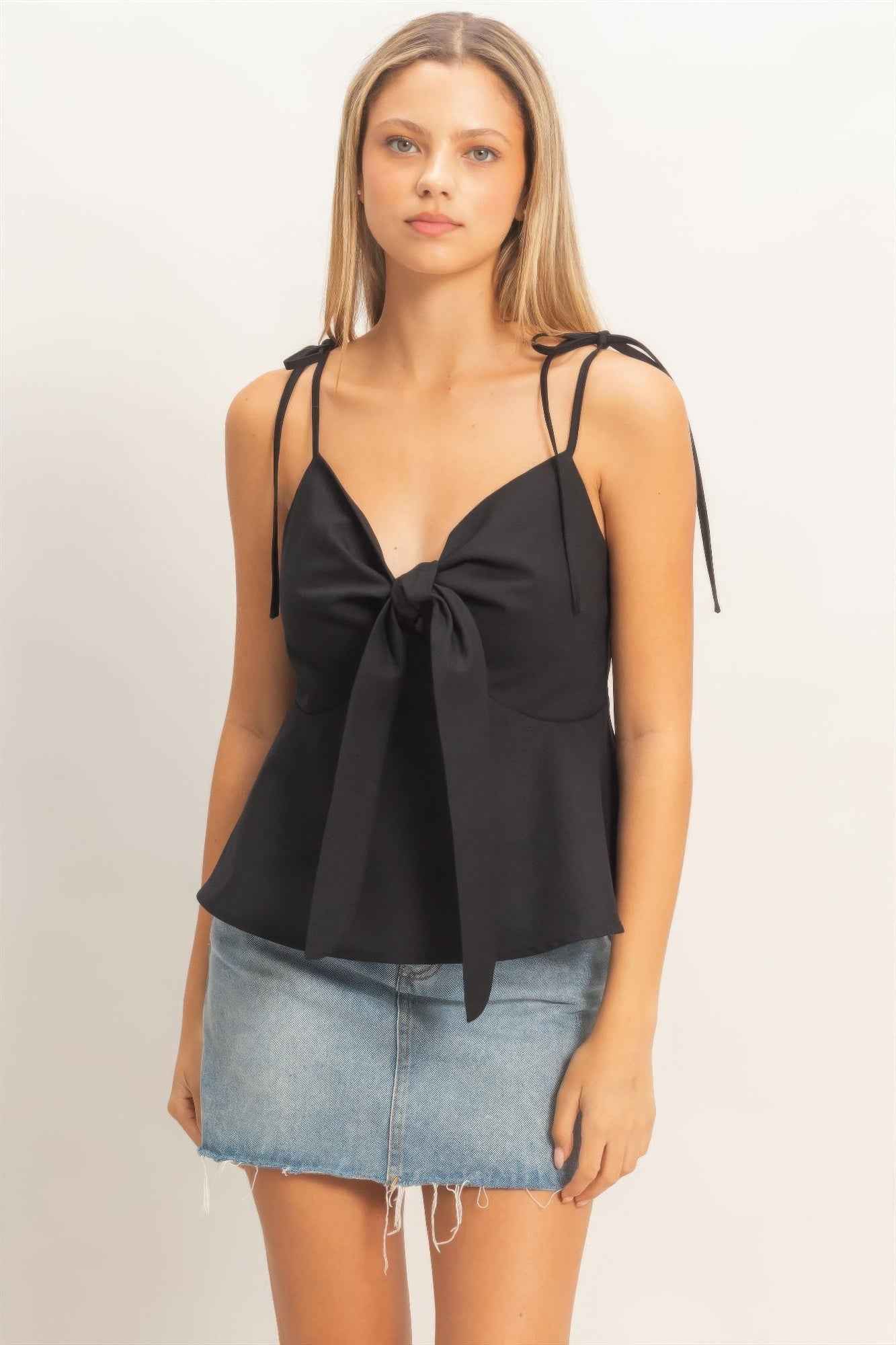 Tie Front Cami Top - Spaghetti Strap Knot Detail