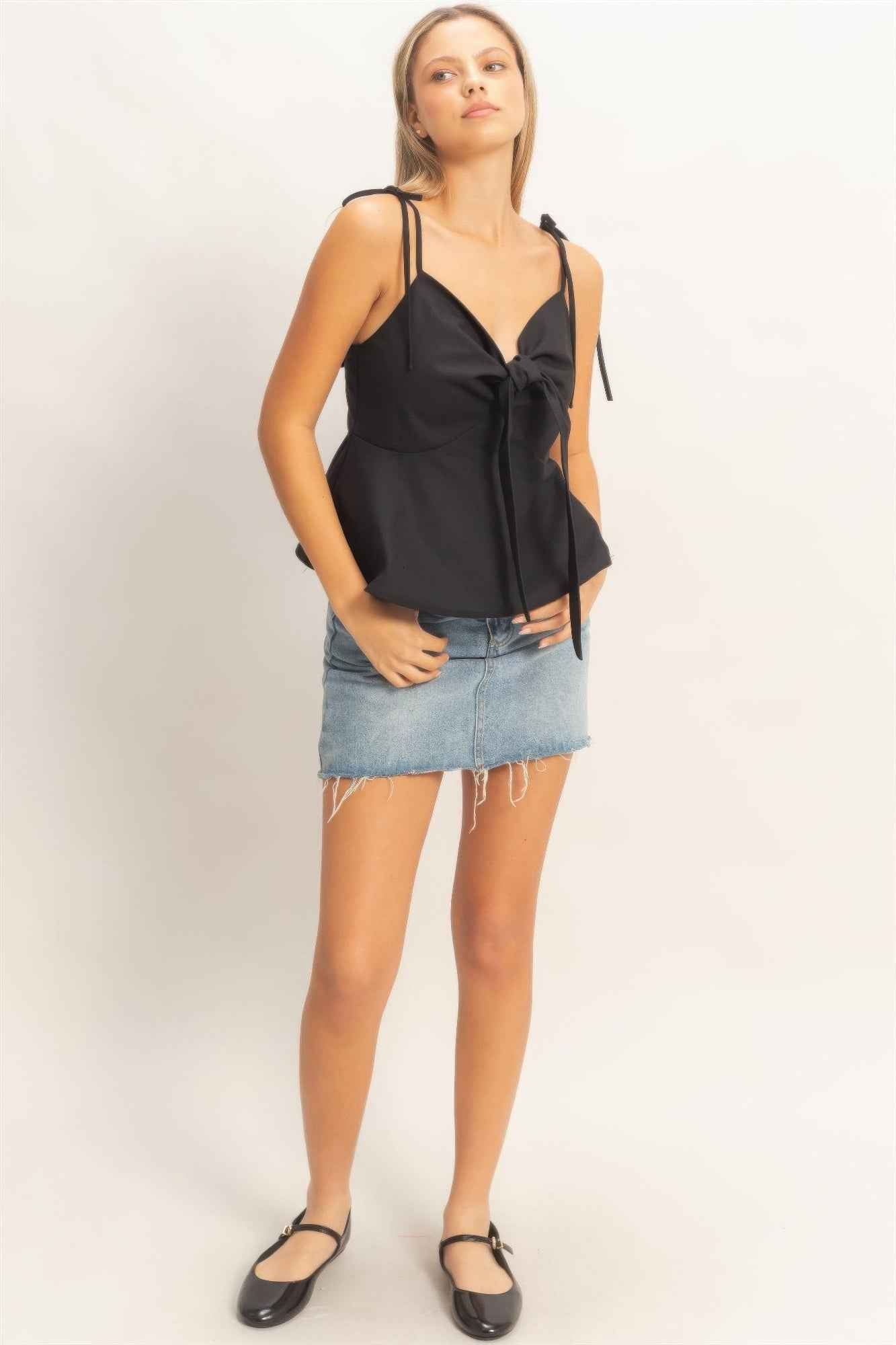 Tie Front Cami Top - Spaghetti Strap Knot Detail