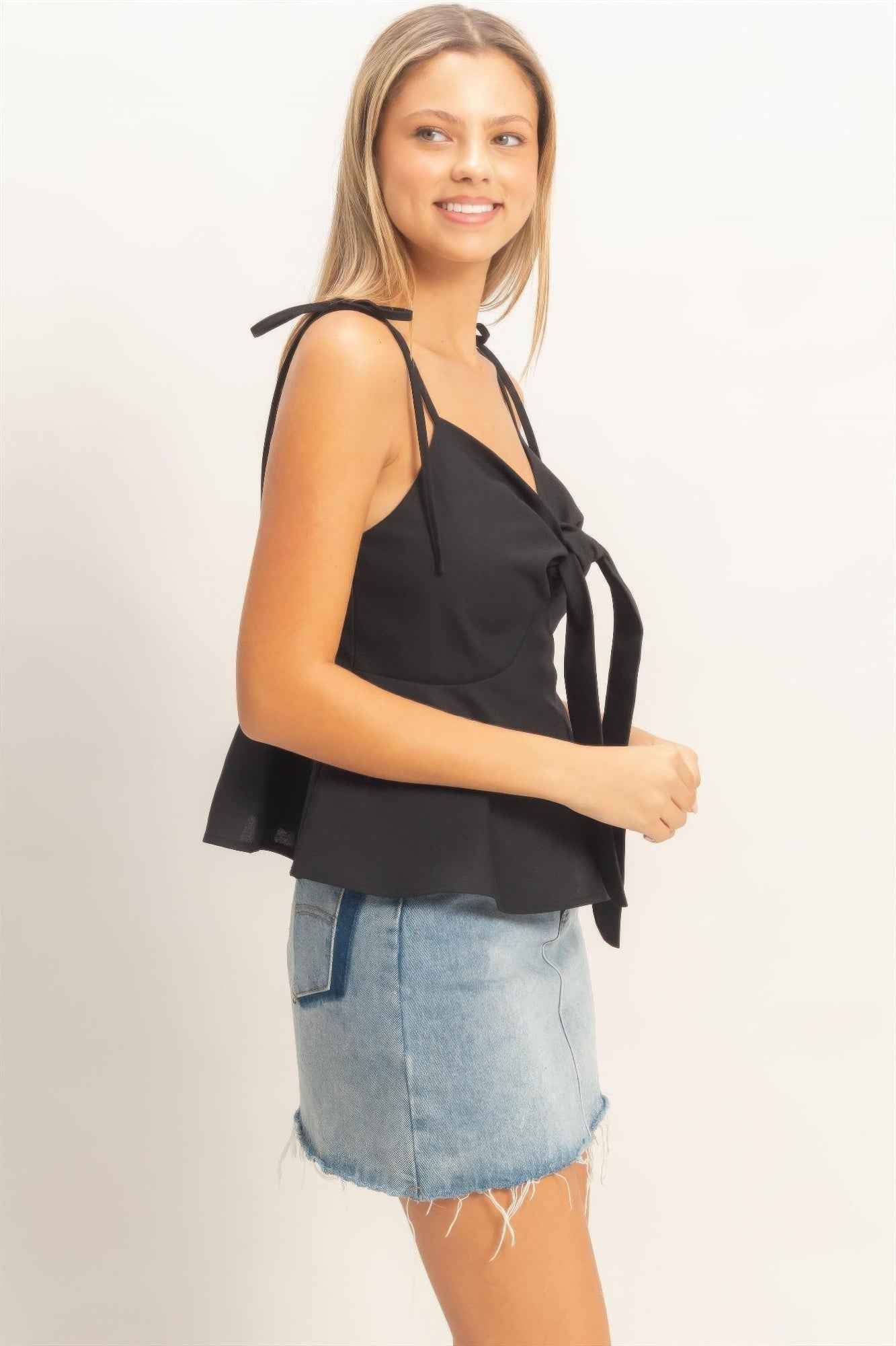 Tie Front Cami Top - Spaghetti Strap Knot Detail