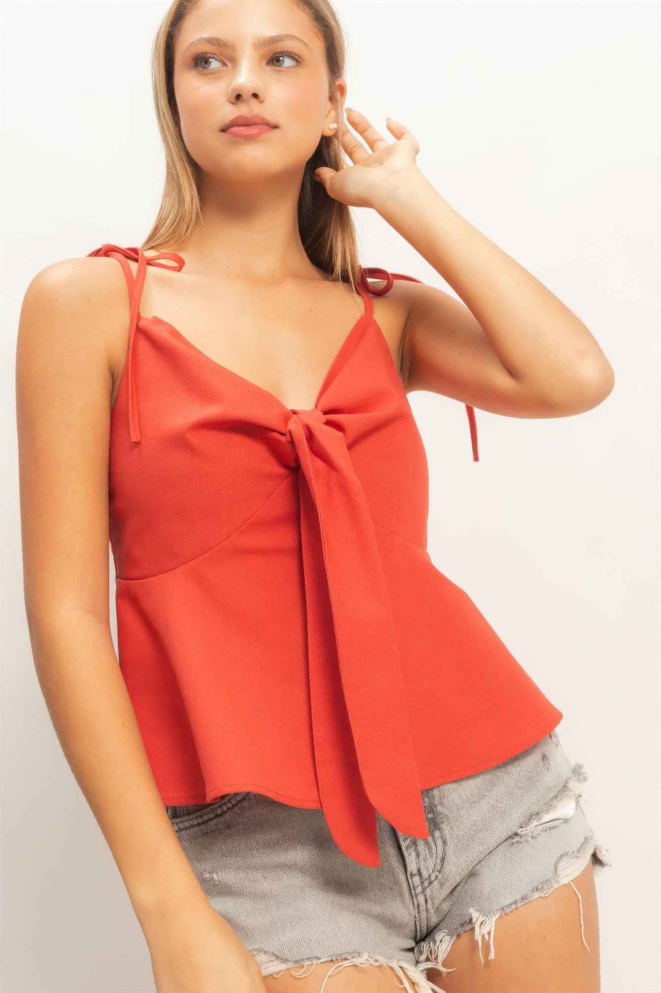 Tie Front Cami Top - Spaghetti Strap Knot Detail