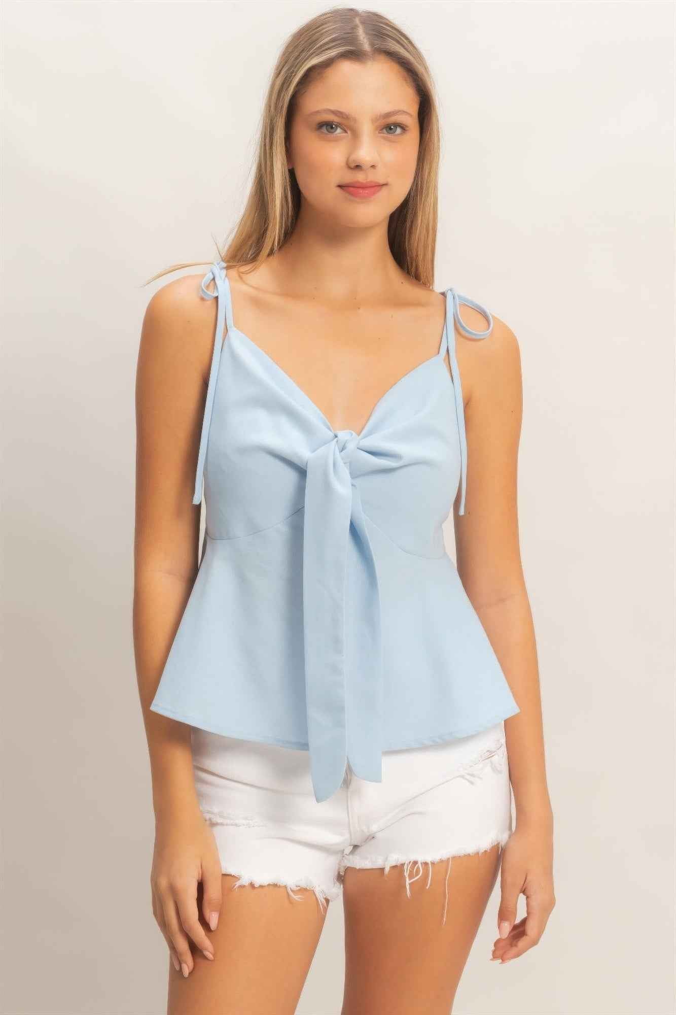 Tie Front Cami Top - Spaghetti Strap Knot Detail