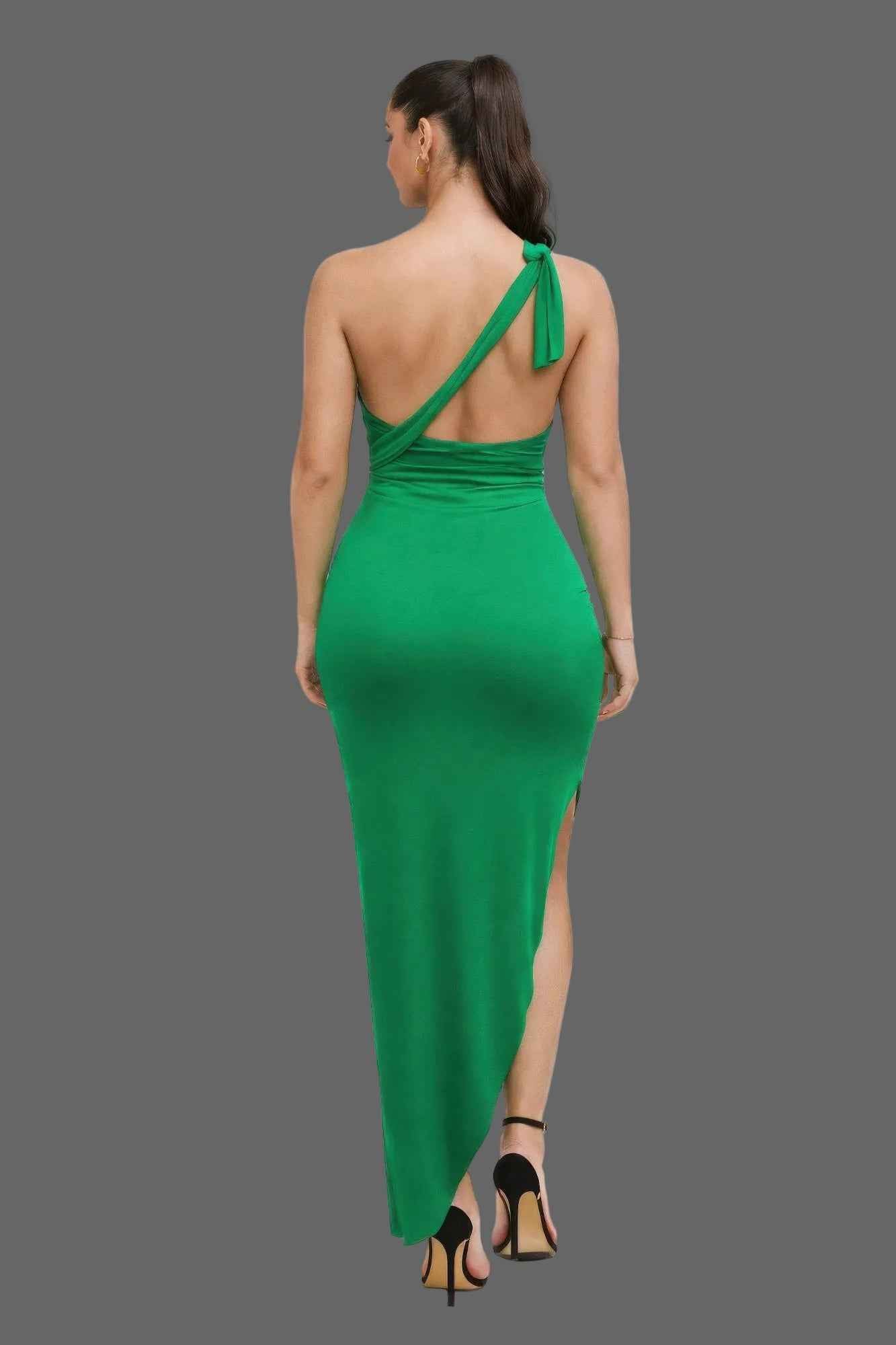Multiway Strap Cutout Dress - High Slit Gathered Hip Maxi