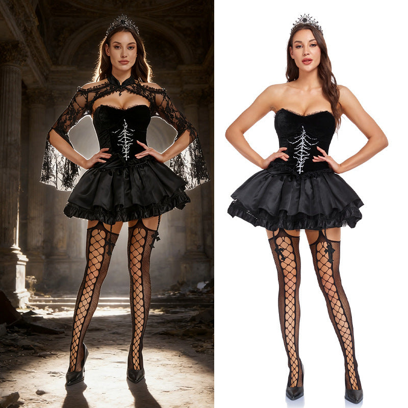 Gothic Halloween Corset Costume - Rhinestone Mini Dress