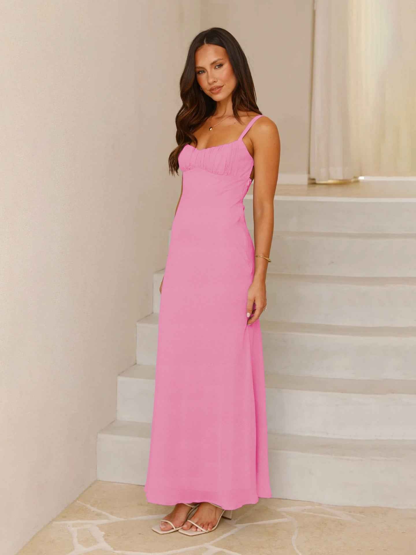 Mesh Pleated Strapless Maxi Dress - High Waist Prom Gown