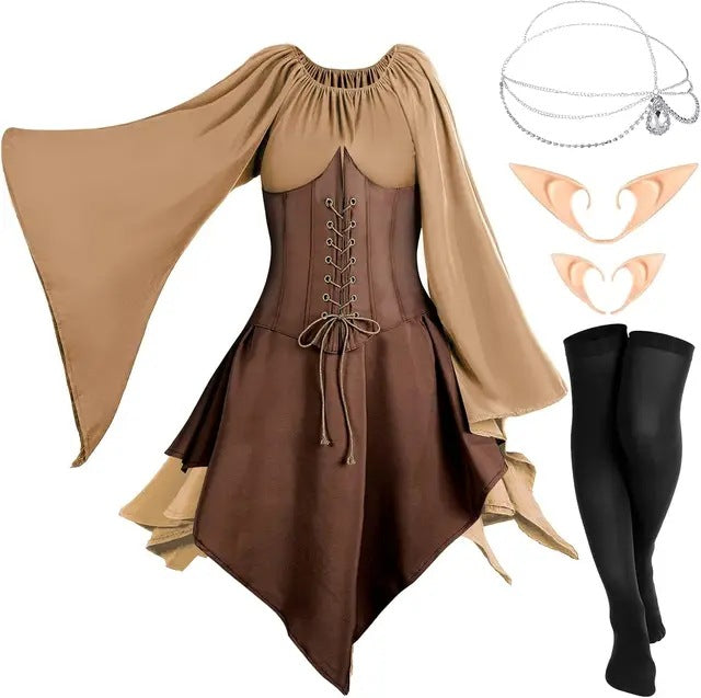 Eurzom 5-Piece Medieval Fairy Costume Set Women Renaissance Clothing Girl Elf Costume