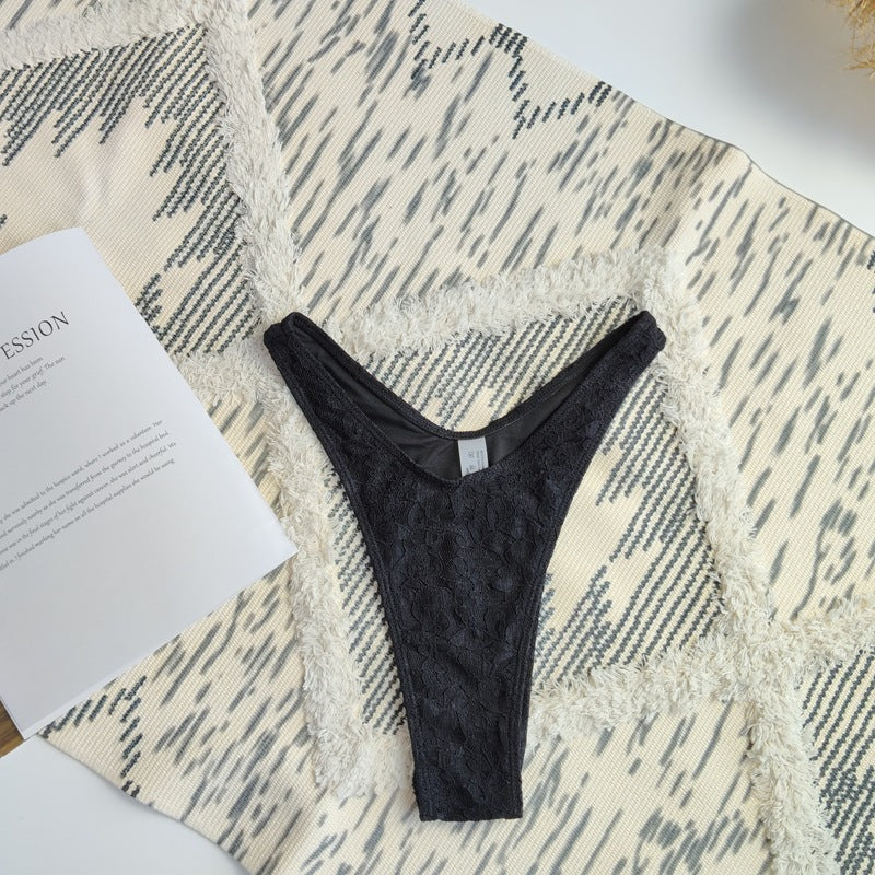 Lace Triangle Halter Bikini Set - Three Piece with Mini Skirt