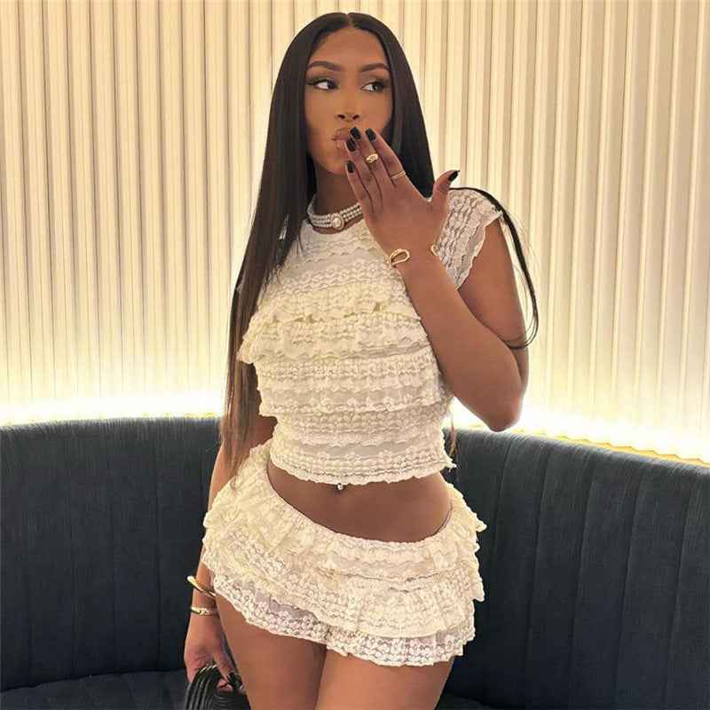 Cutout Crop Top Shorts Set - Midriff Slim Fit Two Piece