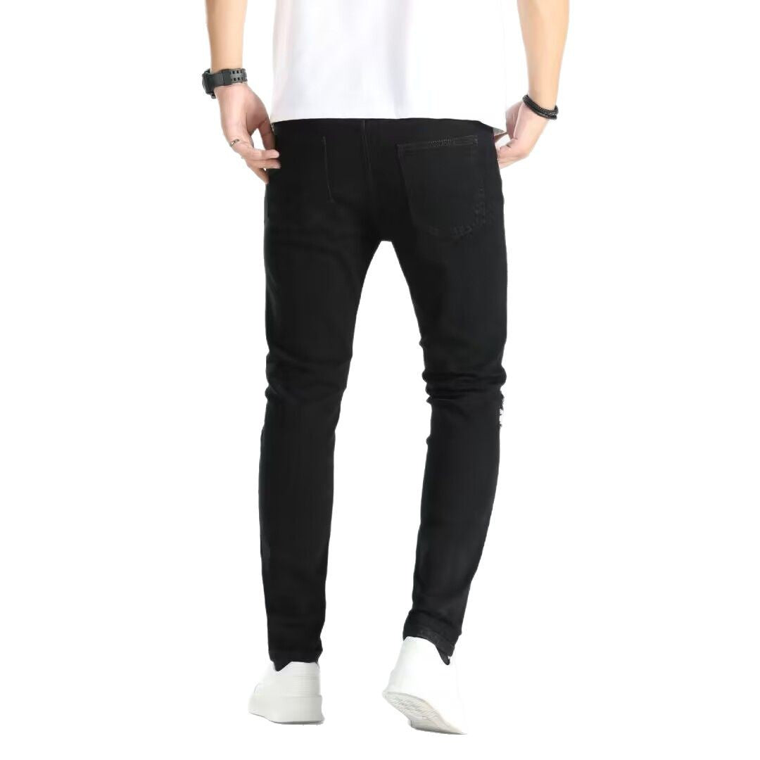 Men's Ripped Skinny Jeans - Contrast Patch Stretch Denim