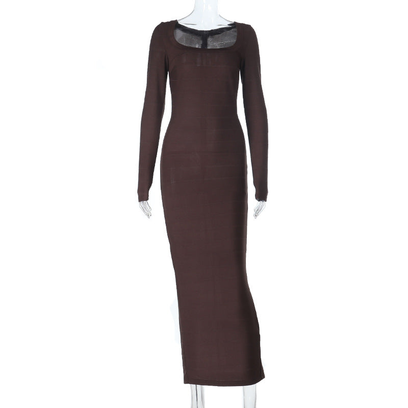Sexy chest revealing one neck slim bandage long sleeved dress - Fashions Envy