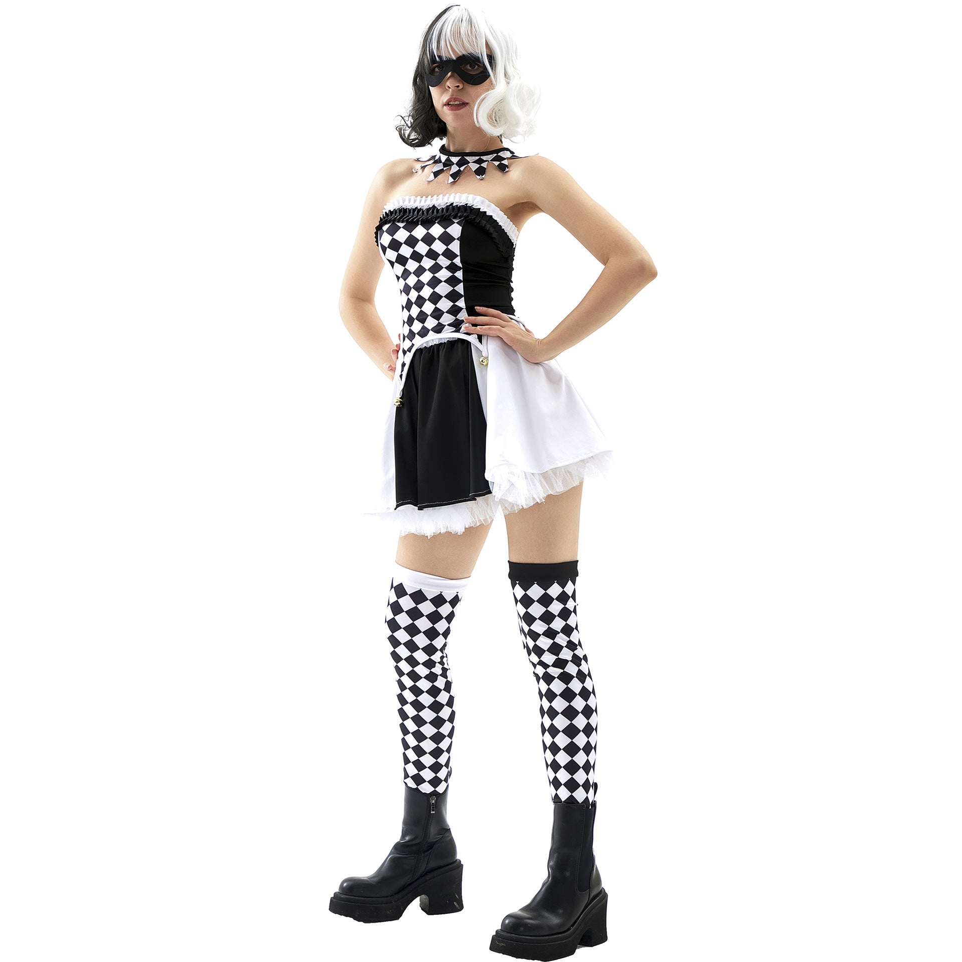 Harlequin Jester Costume Set - Diamond Corset with Bells